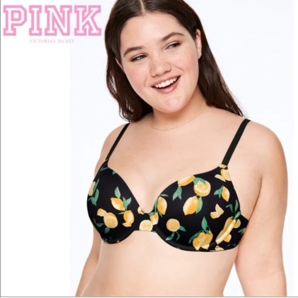 Victoria's Secret PINK Black Lemon Print Bra 34DD